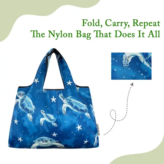 Wrapables Large & Small Foldable Tote Nylon Reusable Grocery Bags, Set of 2, Astro Turtles {4}