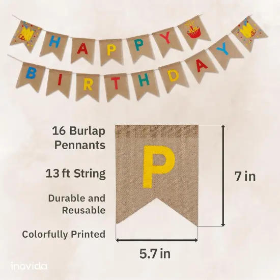 Happy Birthday Banner &ndash; 13 ft Reusable Burlap Pennant Garland &ndash; Colorful Party Bunting for Kids and Adults &ndash; Birthday Decorations {2}