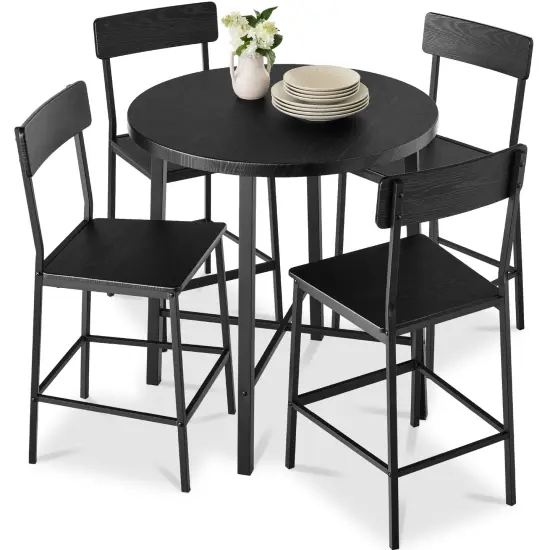 Best Choice Products 5-Piece Modern Round Counter Height Dining Set w/ 4 Chairs, 1.5in Thick Table Black {1}
