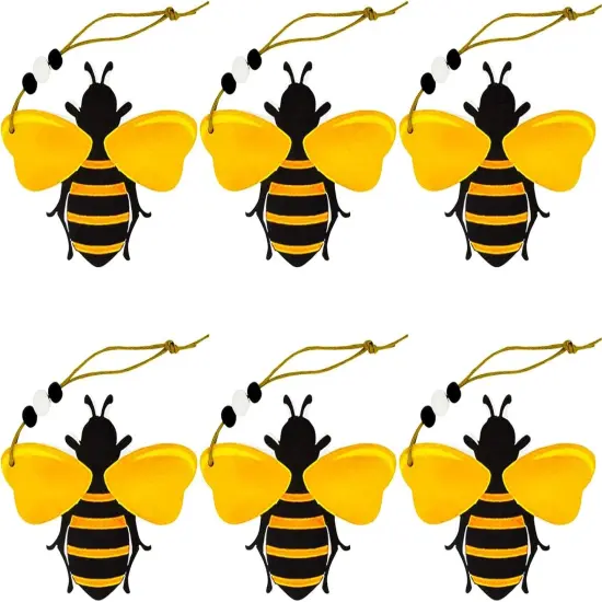 6 PCS Bee Ornaments Wooden Bumble Bees {1}