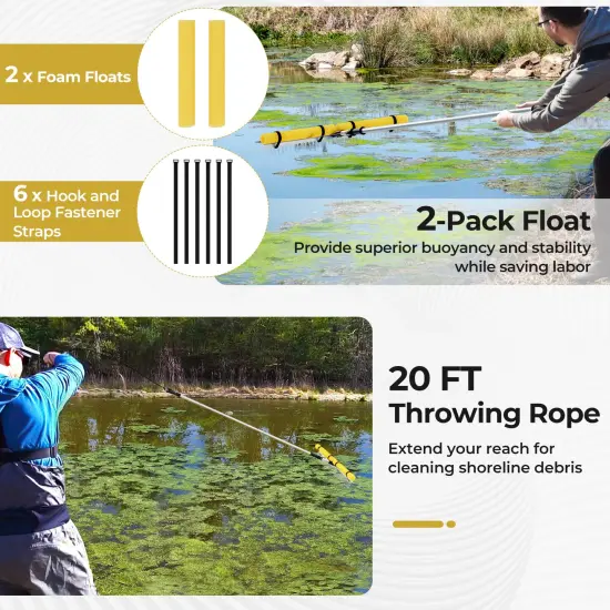 Silver Lake Rake Aquatic Pond Weed Cutter with 2 Removable Foam Floats and Aluminum Pole {6}
