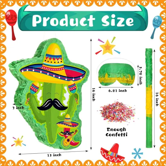 Mexico Cactus Pi&ntilde;ata 16x12x3 Inch Cactus Pi&ntilde;ata with Stick Blindfold and Confetti Pepper Pi&ntilde;ata with Mexico Hat Cinco De Mayo Fiesta Red Chili Pi&ntilde;ata for Party Game {2}