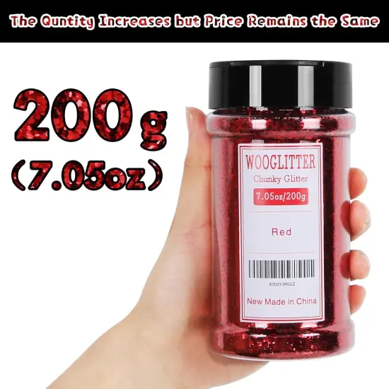 Red Glitter, 7.05 Oz (200g), Chunky Glitter for Resin Crafts Nails Tumblers Slime Cosmetic and Festival Decoration - Red Chunky Glitter Bulk {2}