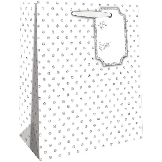 Pack/6: Silver Dots on White Gift Bag {1}