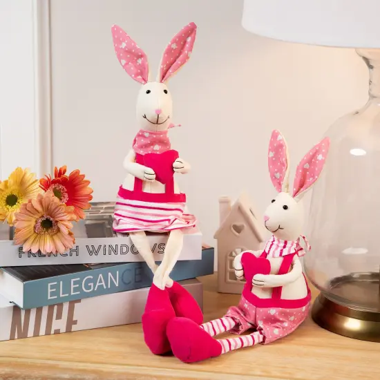 Northlight Boy Sitting Easter Rabbit Decoration with Dangling Legs - 16.5" - Pink and Cream {4}