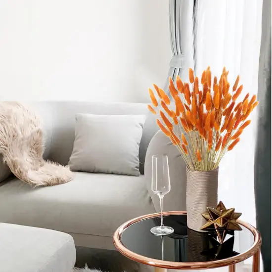 120pcs Dried Bunny Tails Flowers Orange Lagurus Ovatus Tail Dried Flowers Pampas Grass Natural Dried Floral Arrangement {2}