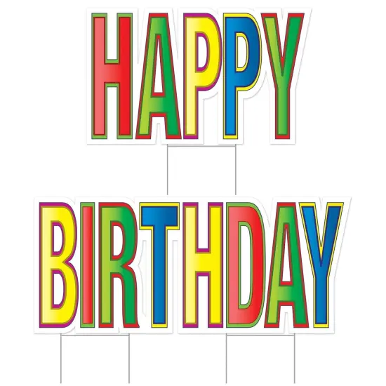 4 Pack Bulk Plastic Jumbo Happy Birthday Yard Sign Set - Multi-Color {1}