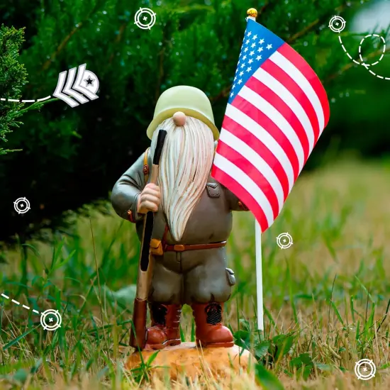 Military Garden Gnome with Guns Outdoor 11", US Army Gnomes Garden Decorations, Garden Statues Outdoor Clearance, Patriotic Gnome, Army Gnome {5}