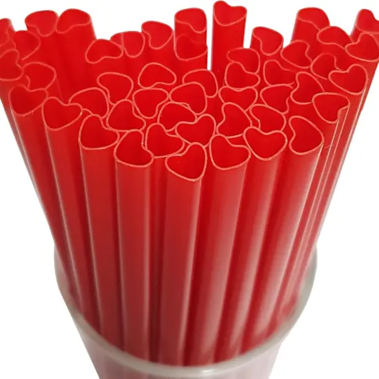 100pcs Heart Shaped Red Straws Disposable Drinking Cute Straw Individually Wrapped plastic red straw Valentines day Cocktail Party Birthday Party Bridal Shower wedding supplies {1}