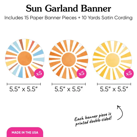 Big Dot of Happiness Retro Sunshine Garland Banner, Here Comes The Son Baby Shower Decorations Backdrop, 15 Feet of Cord, 15 Paper Sunburst Shapes {6}