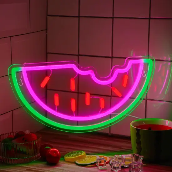 Summer Watermelon Neon Sign USB Operated Acrylic LED Neon Light Fruit Art Decorative LED Light Signs for Home Bedroom Bar Birthday Party Wedding Office Lounge Patio {1}