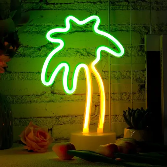 Tropical 3-Piece Neon Lights Set &ndash; Flamingo, Pineapple, and Palm Tree Neon Signs for Summer Parties, Hawaiian Decor, and Bedroom Vibes | Battery/USB Powered with Demountable Pedestal {3}