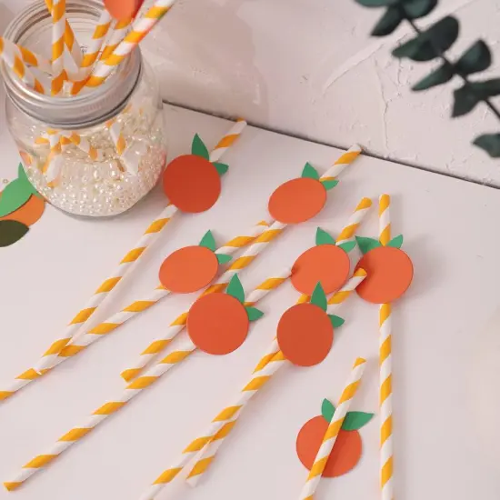 Orange Paper Straws - Biodegradable Disposable Drinking Striped Paper Straws 15 Pieces, Little Cutie Straws, Little Cutie Baby Shower Decorations, Little Cutie Themed Birthday Decorations {2}