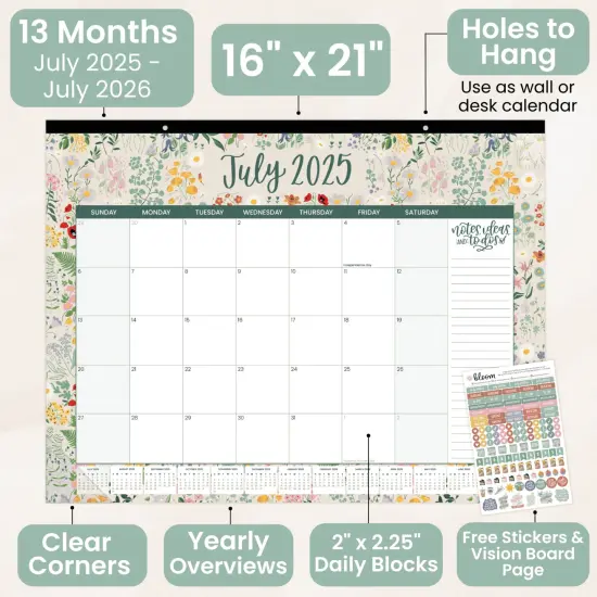 bloom daily planners 2025-26 Academic Desk Calendar, 16" x 21", Seasonal {3}