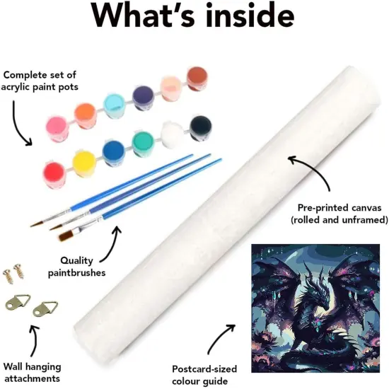 Dragon Paint by Numbers Kit for Adults Beginner Black Dragon Adults' Paint-by-Number Kits Easy Paint by Number Oil Painting Kit Acrylic On Canvas for Gifts Wall Decor 16x16 Inch {4}