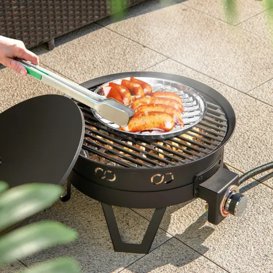 Black Metal and Stainless Steel 2-in-1 Fire Pit with Grill {2}