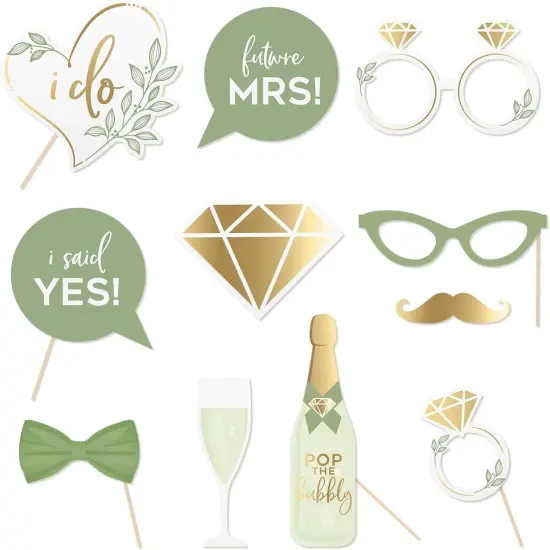 Olive Green Wedding Photo Props Kit,12 Pack Engagement Photo Props Accessories with Wooden Dowels for Bridal Shower Wedding Favour Party Decorations {1}