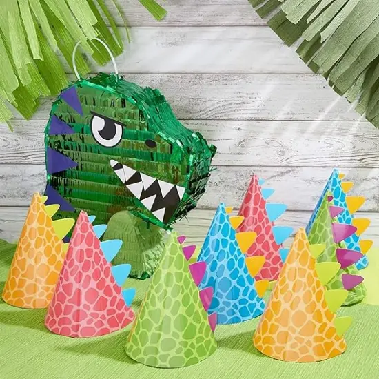 24 Pack Dinosaur Party Hats for Dino Party Supplies, T-Rex Theme Birthday, Baby Shower Decorations (4 Colors) - Dinosaur Birthday Decorations {3}