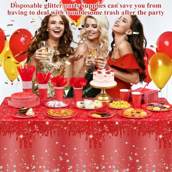 452 Pcs Red Birthday Party Decoration Include Red Diamond Paper Plates Napkins Cups Tablecloth Cutlery Straws Tableware {4}