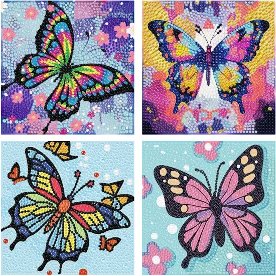 4 Packs Diamond Art Kits for Kids, Butterfly Diamond Art for Kids Ages 8-12, Diamond Painting Kits for Home Wall Decor (6x6 Inch) {1}