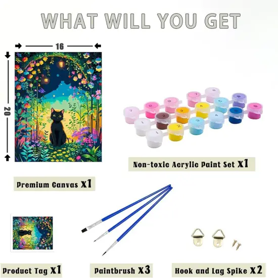 Paint by Numbers Black Cat, Paint by Number for Adults & Beginner Canvas, Animal Garden Landscape Oil Painting Kits, Perfect for Office Wall Decoration 16x20inch {4}