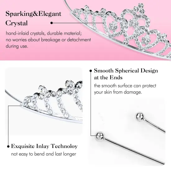 8 Pack Birthday Tiaras, Rhinestone Crystal Princess Crowns, Silver Headbands for Women {4}