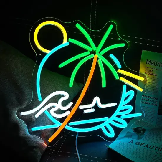 Palm Tree Neon Sign &ndash; Sea Wave LED Light Circle for Wall D&eacute;cor, Plant Neon Light for Bedroom, Living Room, Men&rsquo;s Cave, Bar, Hotel & Restaurant {3}