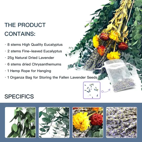 Dried Eucalyptus Stems and Dried Lavender Bundle Mixed Chrysanthemums for Shower Hanging Plant,Shower Eucalyptus Hanging with Real Eucalyptus Leaves,Eucalyptus for Shower,Eucalyptus Decor {4}