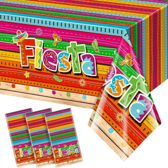 3 Pieces Mexican Fiesta Party Tablecloth Decorations,Plastic Cinco De Mayo Printed Table Cloth Table Cover for Fiesta Taco Night Birthday and Mexican Themed Party Supplies, 54 x 108 Inch {1}