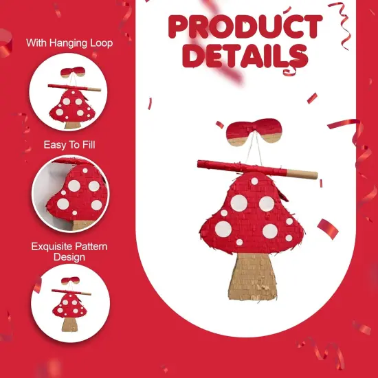Mushroom Themed Pinata, Red & Brown Color with White Dots, Elevate Your Woodland Birthday Celebration with Vibrant Supplies and Eye Catching Decoration, Forest Party Favor {5}