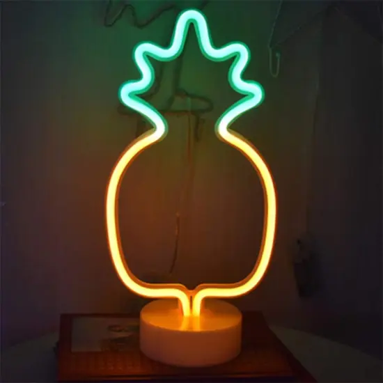 Summer Pineapple Neon Sign &ndash; Warm White LED Light for Luau Parties, Weddings, and Tropical Vibes | USB/Battery Operated Table Light {1}