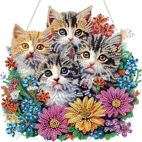 Diamond Painting Kit for Adult,Special Shaped Rhinestone,DIY Acrylic Diamond Art Painting Window Pendants Home Garden Wall Hanging Kits Hanging Ornament,Double Sided (Cat) {1}