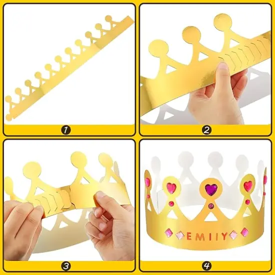 63 pcs Paper Crowns Princess Prince Crown Kids Birthday Party King Hats Gold gem Jewels Number Letter Stickers {5}