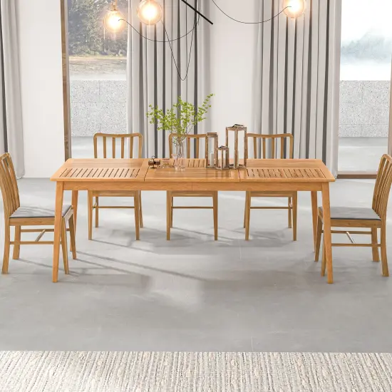 Natural Acacia Wood 8-Person Patio Rectangular Dining Table with Umbrella Hole {6}