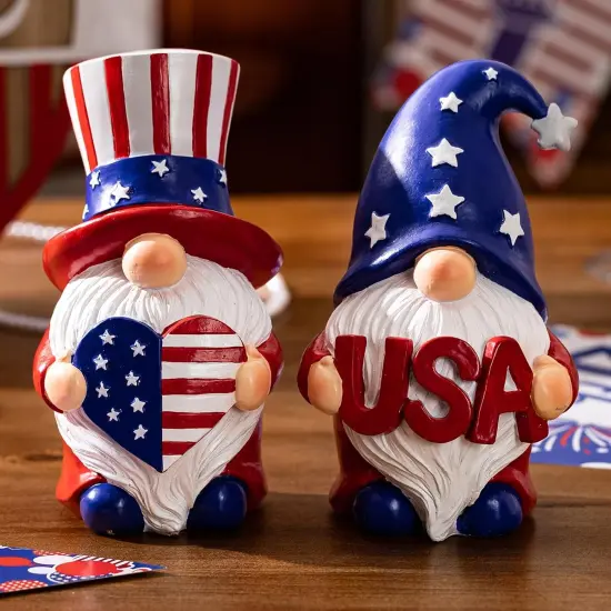 Outdoor Patriotic Garden Gnomes, 2pcs 4th of July Gnome Decor Indoor, Red White Blue Decorations, Gnomes Gifts for Women Mom Grandma {2}