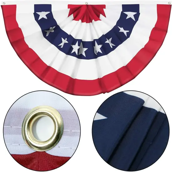 USA Pleated Fan Banner American Bunting Flag with Canvas Header and Brass Grommets for 4th of July Memorial Day Indoor Outdoor Decoration (3x6 Feet) {4}