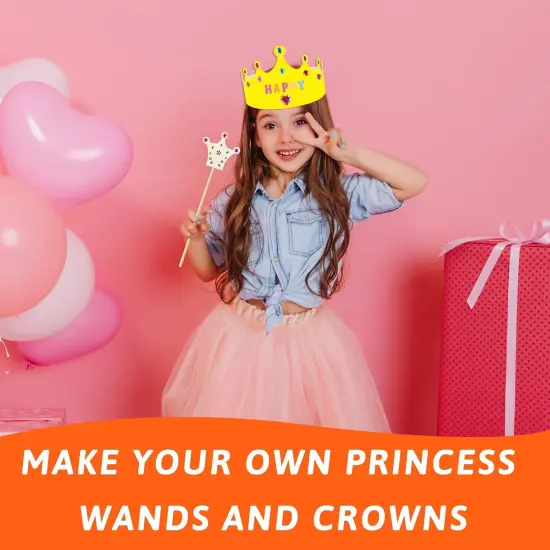 35 Pcs White Paper Crowns Set Princess Fairy Wands Kit DIY Birthday Party Crowns for Kids {5}