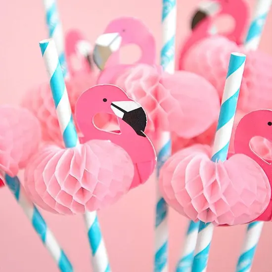 Flamingo Paper Straw Decorations, 50 PCS Disposable Cocktail Drinking Straws Decorative for Party Table D&eacute;cor Luau Party {5}