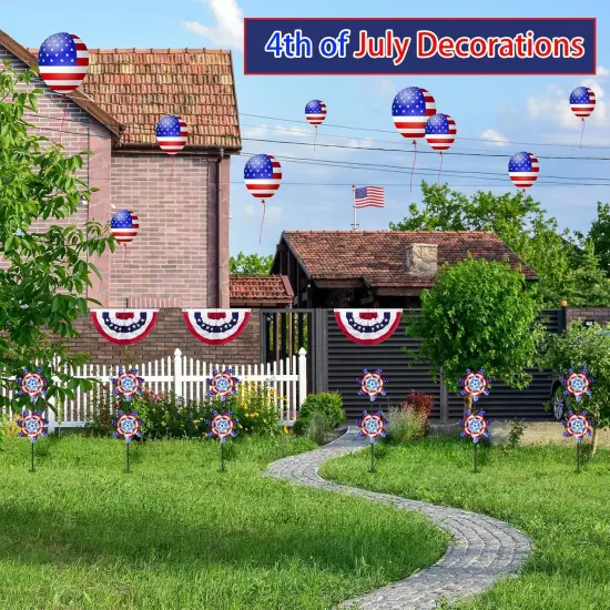 4th of July Patriotic Pinwheels Decorations, 20 Pack Pinwheels for Kids Sparkly Reflective Pinwheels for Yard and Garden {2}