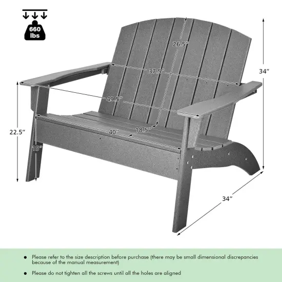 Grey HDPE Patio Adirondack Chair with Ergonomic Backrest and Slatted Design Ideal for 2 Person Seating {5}