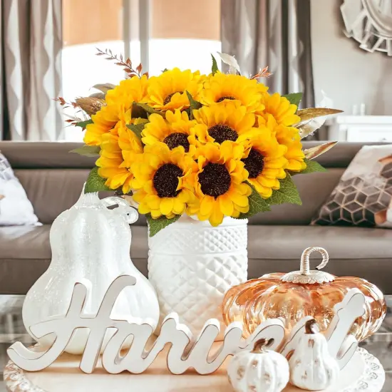 20 Pcs Bright Yellow Summer Sunflowers with Stems &ndash; Artificial Silk Blooms for DIY Home & Garden Projects Floral Arrangements {2}