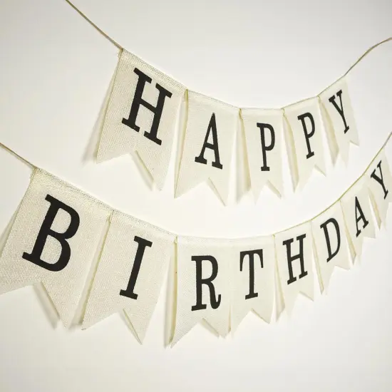 Happy Birthday Banner - NO-DIY Black Burlap Happy Birthday Banner Sign Happy Birthdays Party Decoration {3}