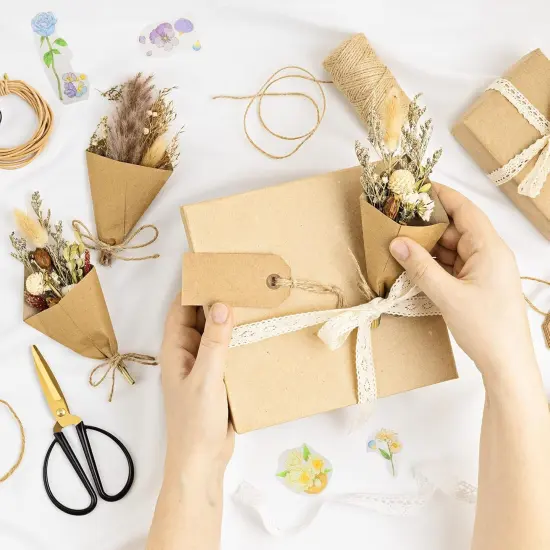 6Pcs Mini Dried Flowers Bouquet, Mixed Natural Dried Flowers Gypsophila Bouquets Boutonniere Table Centerpieces Birthday Cake Flowers for DIY Crafts with 3 Flower Stickers 10m Hemp Rope {2}