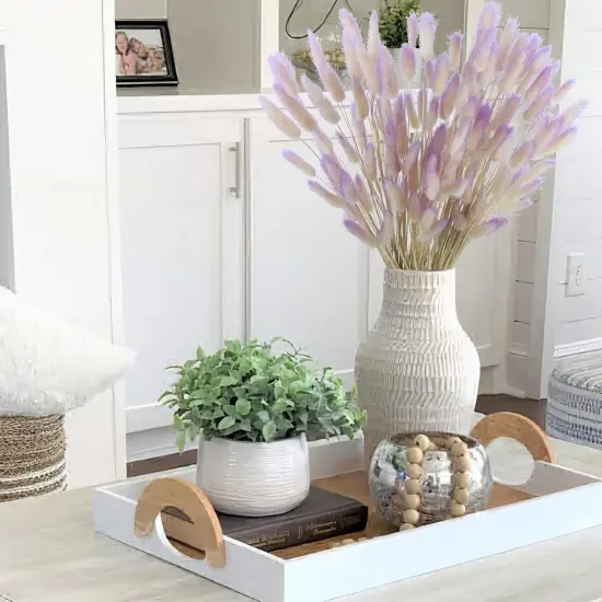 120 Pcs Dried Bunny Tails Flower Natural Lagurus Ovatus Dried Flowers Rabbit Tail Grass Dried Pampas Grass Dried Floral Arrangement for Boho Decor Wedding Party Home DIY Farmhouse Table Purple {3}