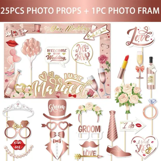 26 PCS Wedding Photo Booth Props and Photo Frames, Rose Gold Bride to Be Selfie Photo Booth Frame Props, Wedding Decoration Bachelorette Engagement Party Favor Supplies Welcome to Seller Assistant Please log in to your account to start working Log {4}