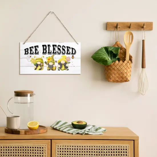 Bee Wood Sign, Decorative Wood Hanging Wood Plaque, Wall Decor Art, Cute Gnome Decor, Spring Decor, Rustic Door Hanger, Home Wall Decor, Decorations for Kitchen Bathroom Living Room, Bee Blessed Sign {2}