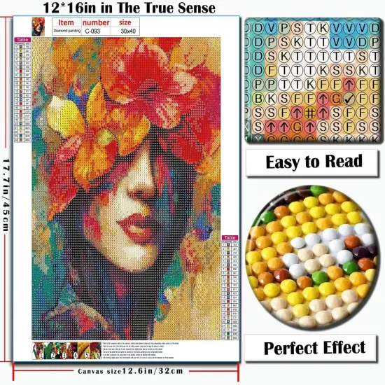 Diamond Painting Kits for Adults - Woman's Flower DIY 5D Diamond Art Kits Full Drill Diamond Dots Paintings with Diamonds Gem Art and Crafts Home Decor 12x16inch {4}