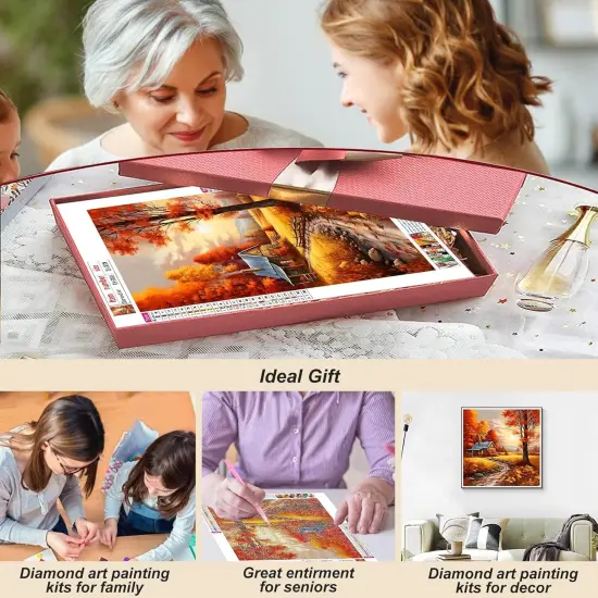 Autumn Landscape Diamond Painting Kits for Adults, Fall Diamond Art Kits for Beginners, 5D DIY Full Drill Round Gem Art, Paint with Diamond Beads Craft Home Wall Decor 12x12 inch {3}