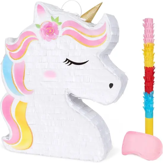 Unicorn Pi&ntilde;ata - Unicorn Party Supplies Pi&ntilde;ata Bundle with Blindfold and Bat for Girls Kids Rainbow Unicorn Theme Birthday Party Game Decorations (15.7" x 12.2" x 3.1") {1}