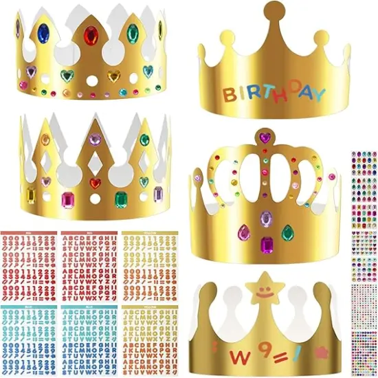 33 Pieces Paper Crowns Set Paper Prince Princess Crown Hats DIY Party Crowns Make Your Crowns With Gem Number Letter Stickers {2}